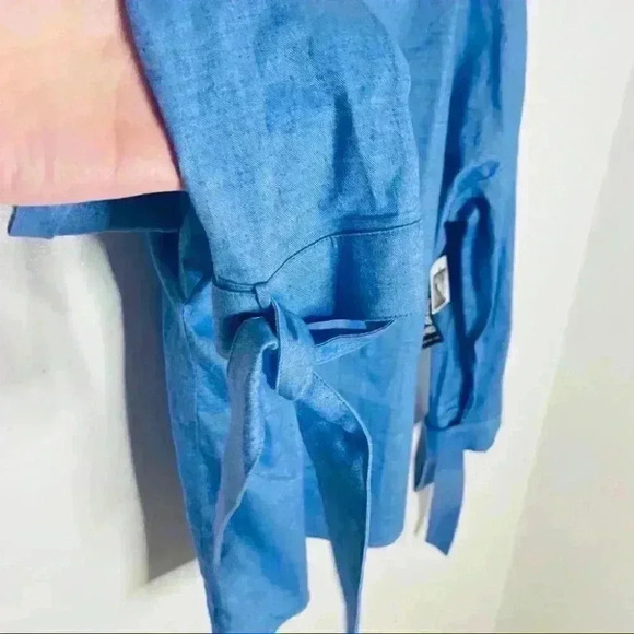 Tibi Cold-Shoulder Chambray Cut-Out Blouse Bow-Tie Sleeves XS - Picture 3 of 8